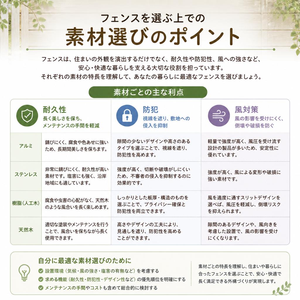 特色あるフェンス素材の選び方
