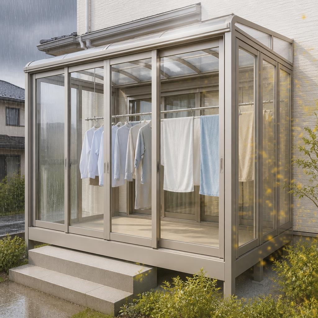 突然の雨・花粉・においから洗濯物をガード！加須市のサンルーム設置工事